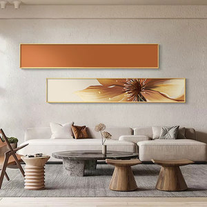 侘寂风花卉细长条客厅装饰画现代简约艺术壁画植物卧室窄长条挂画