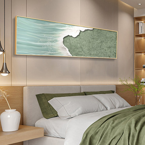 侘寂风肌理感主卧室床头装饰画抽象海景艺术挂画高级感背景墙壁画
