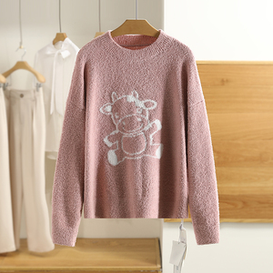 商场同款阿卡●卡通小牛印花毛衣气质搭配套头衫2021冬季新款女装