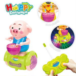 小猪电动音乐玩具遥控打鼓车音乐灯光万向佩琪猪玩具猪小屁敲鼓车
