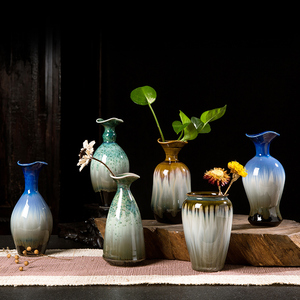 景德镇陶瓷创意窑变颜色釉小清新花插水培小花瓶客厅酒柜简约装饰