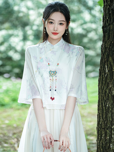茶艺师服装中式唐装中国风女装茶服夏季套装民国汉服改良旗袍上衣