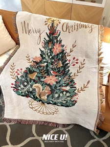 NICE U!重磅加厚松鼠圣诞树线毯圣诞节装饰沙发椅毯节日装饰毯子