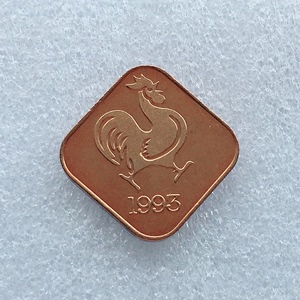 日本1993年 鸡年生肖纪念铜章 日本造币局 方形 纪念币 纪念章