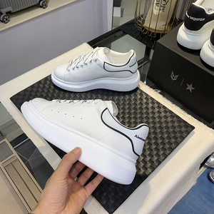 头层牛皮春季麦昆滴胶尾小白鞋男字母情侣松糕底真皮厚底增高鞋女