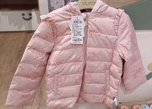 优儿宝贝 女款童装外套粉红豹系列梭织连帽秋羽绒服芭比粉1132602