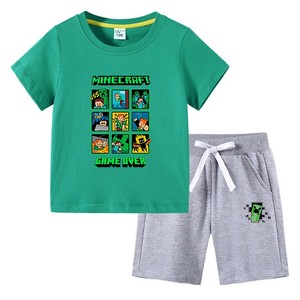 我的世界衣服短袖T恤儿童夏季短裤套装minecraft童装男孩女孩夏装