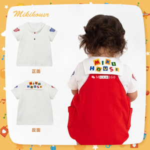 miki童装日系男童女童卡通刺绣海军领短袖T恤衬衣洋气中小童polo