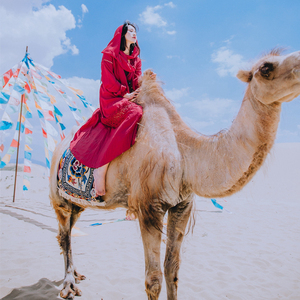 西藏大理旅游衣服女秋冬新品茶卡盐湖红裙子度假外出拍照沙漠长裙