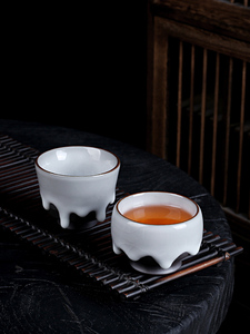 铁胎纯手工白釉青瓷富得流油高端挂釉可养主人品茗杯单杯陶瓷茶杯