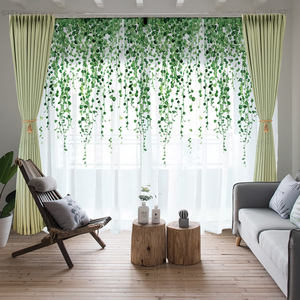 定制北欧ins风小清新窗纱绿色植物简约卧室客厅遮光窗帘免打孔