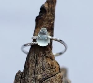 现货忆翠堂18k金镶嵌天然a货缅甸翡翠玉冰种伴钻白冰葫芦女款戒指