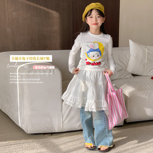 女童卡通T恤春装2024新款韩版洋气中大童印花长袖儿童春季打底衫