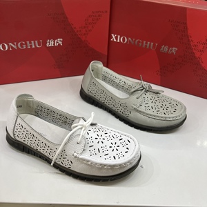 雄虎皮鞋女鞋2022夏季透气新款牛皮复古小皮鞋平底护士软底女鞋