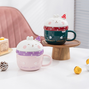 陶瓷兔子马克杯可爱带盖勺少女心创意咖啡水杯卡通办公室早餐包邮