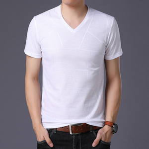 纯棉男士内衣短袖 v领男青年背心t恤半袖汗衫修身打底衫上衣全棉