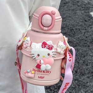 日本代购ZGPHellokitty儿童吸管保温杯女生上学大肚杯子可爱水壶