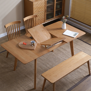 北欧实木伸缩餐桌樱桃木日式可折叠餐桌椅组合简约原木饭桌长方形