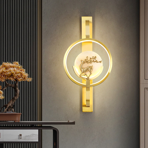 现代新中式云石壁灯全铜客厅电视背景墙灯过道走廊楼梯卧室床头灯