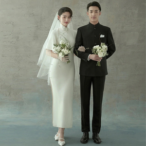 影楼拍照主题婚纱情侣写真复古民国风中山装摄影服装大袖旗袍套装