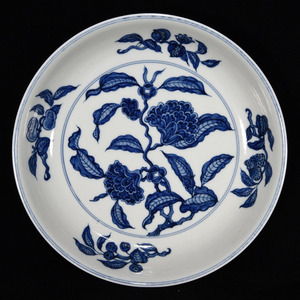 古瓷器古董古玩明清老瓷器收藏品老物件清代雍正年青花花卉纹盘子