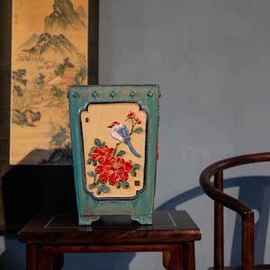 陶一峰经典 14寸冰裂悬崖贴花盆 石湾陶瓷岭南园林盆景外庭院绿植