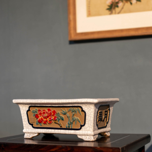 陶一峰精品12寸飘口长方盆手工石湾传统釉彩陶瓷花盆仿古中式绿植