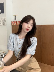 时尚套装韩系甜美短袖条纹衬衫上衣半身长裙女夏季盐系搭配一整套