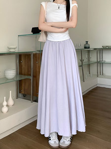 浅紫色温柔半身裙女夏季新款设计感气质A字长裙高腰显瘦长款裙子