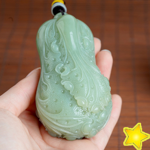 大尺寸 新疆和田玉白菜手把件玉石文玩把玩件百财办公室摆件