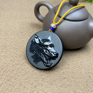 和田玉籽料墨玉狼头吊坠霸气狼图腾挂件男女款玉挂坠珠宝玉佩牌子