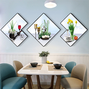 餐厅装饰画现代简约饭厅菱形壁画立体晶瓷挂画餐桌画时尚插花艺术
