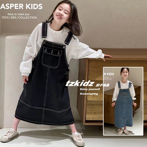 现货JASPER韩国童装女童连衣裙牛仔裙2024春款儿童休闲背带裙洋气