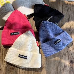 日本新版个性三角形针织毛线帽秋冬天男女黑色标雅痞流氓瓜皮帽子