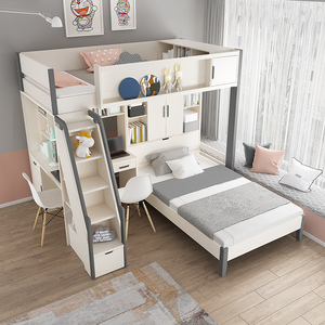 家用上下铺双人床儿童床书桌一体多功能组合床高低床双层床错位型