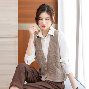 春秋时尚无袖马甲背心针织开衫女外搭短款小坎肩配衬衫毛衣薄外套