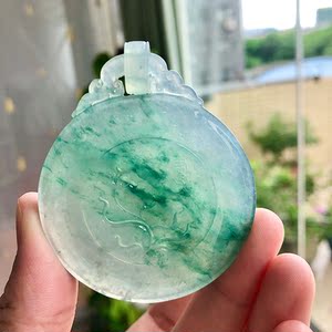 兄弟翡翠【新品】缅甸翡翠玉石高冰蓝花仿古圆牌吊坠正品128305