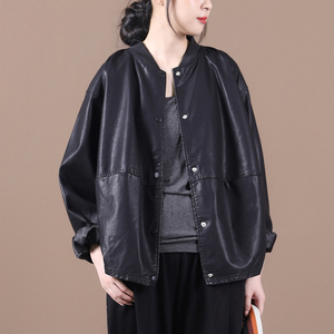 日系高端外贸出口尾单女装韩版棒球服夹克外套女宽松大码气质皮衣