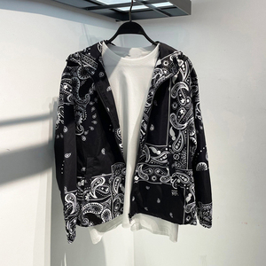 鸟先森原创男装腰果花外套男潮牌春秋季工装连帽夹克印花情侣上衣