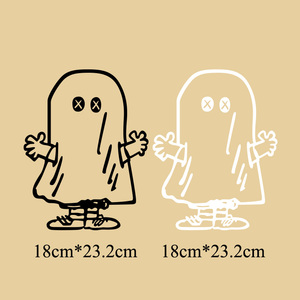 个性简约小幽灵黑白图案热转印衣服装饰贴柯式胶印烫画贴烫图0057