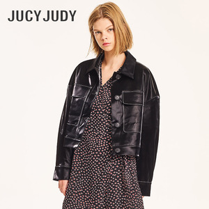 jucy judy皮衣外套女短款2019秋季新款机车服皮夹克