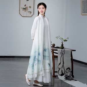 婵服装女禅意超仙中国风水墨竹子连衣裙中式禅舞表演服茶服茶艺服