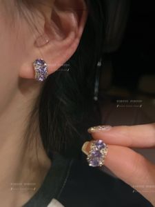 紫紫满钻蚊香盘耳夹彩色水晶锆石耳钉女韩国复古个性简约百搭气质