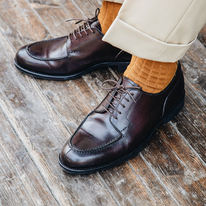 日本皮鞋男低帮商务正装真皮手工固特异德比鞋全牛皮英伦新郎婚鞋