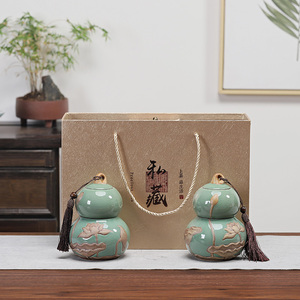 紫砂茶叶罐双层葫芦中号  铁观音绿茶叶包装礼盒铁观音空盒可定制