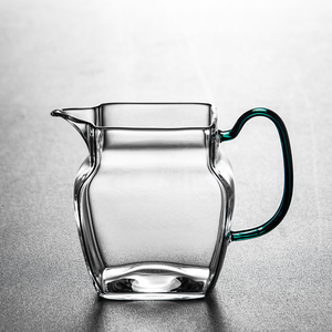 日式公道杯高硼硅透明带把加厚耐热高档茶海分茶器孔蔡方杯