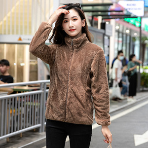 抓绒衣女户外开衫外套珊瑚绒加绒加厚徒步保暖防紫外线立领上衣