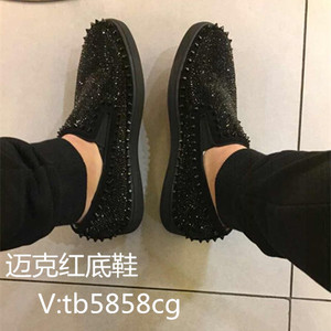 欧美一脚蹬红底鞋clνj铆钉男鞋低帮水钻鞋红钻板鞋黑钻乐福鞋女
