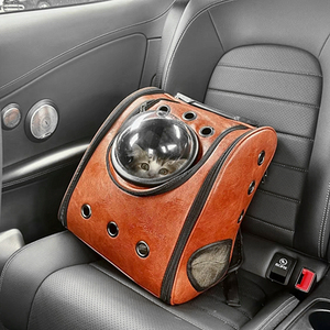 PU皮革猫包太空舱外出便携猫背包宠物外带旅行透气皮油猫背包大号