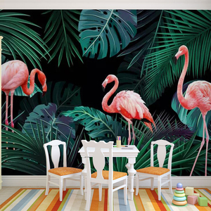 2021火烈鸟墙纸热带雨林3d立体影视电视背景墙墙布无纺布壁纸壁画